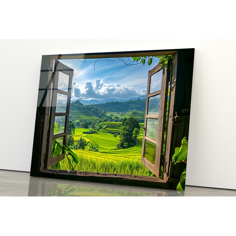 View of a Green Field through a Window Acrylic Glass Print Tempered Glass Wall Art 100% Made in Australia Ready to Hang
