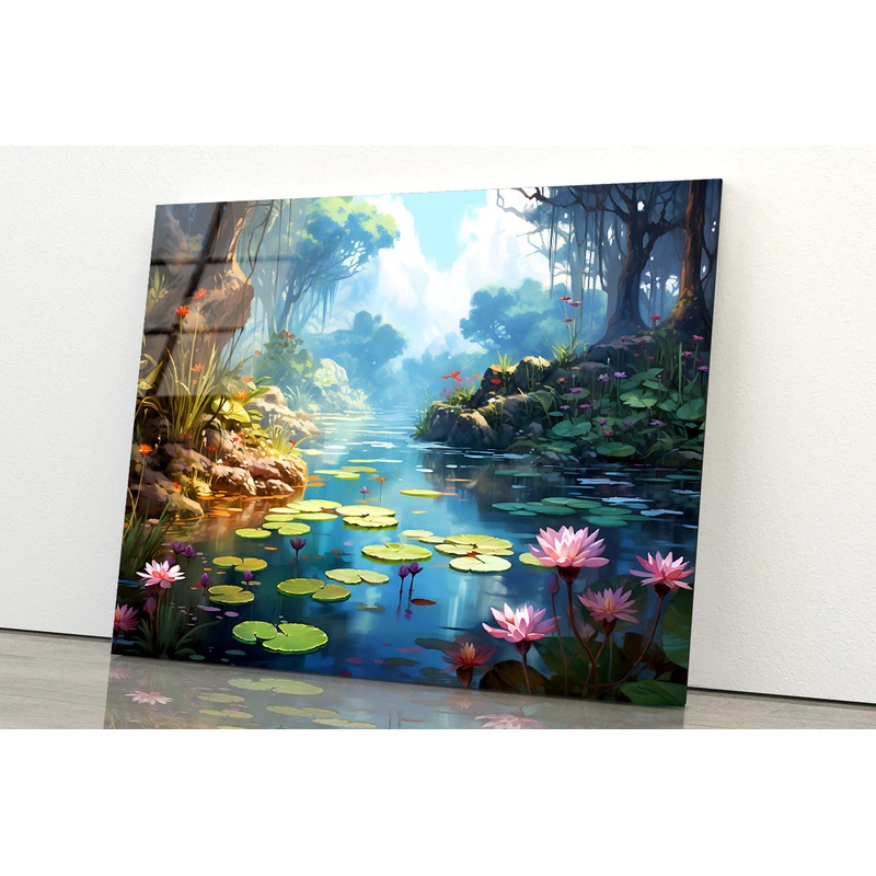 View of Pond with Lily Pads Acrylic Glass Print Tempered Glass Wall Art 100% Made in Australia Ready to Hang