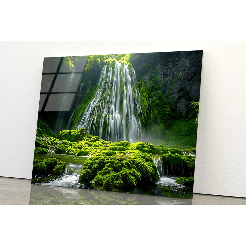 View of Waterfall in the Jungle Acrylic Glass Print Tempered Glass Wall Art 100% Made in Australia Ready to Hang