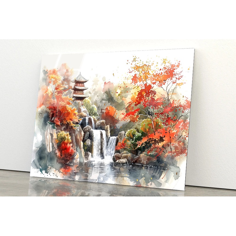Waterfall Drawing With Trees Acrylic Glass Print Tempered Glass Wall Art 100% Made in Australia Ready to Hang