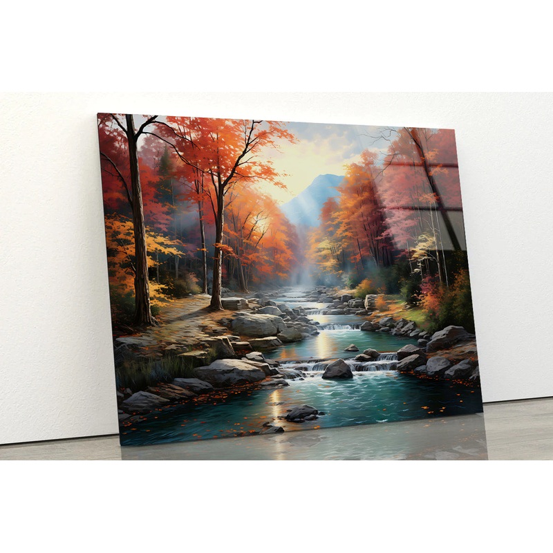 Waterfall in Autumn Forest Acrylic Glass Print Tempered Glass Wall Art 100% Made in Australia Ready to Hang