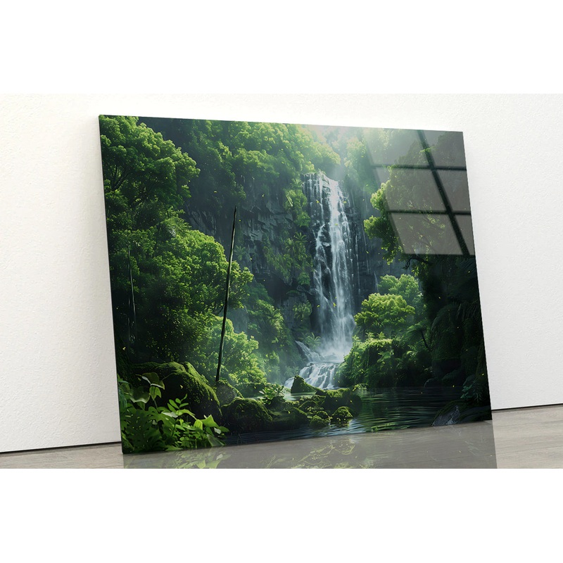 Waterfall, Trees, Lake Acrylic Glass Print Tempered Glass Wall Art 100% Made in Australia Ready to Hang