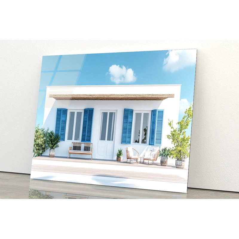 A White House with Blue Shutters Acrylic Glass Print Tempered Glass Wall Art 100% Made in Australia Ready to Hang