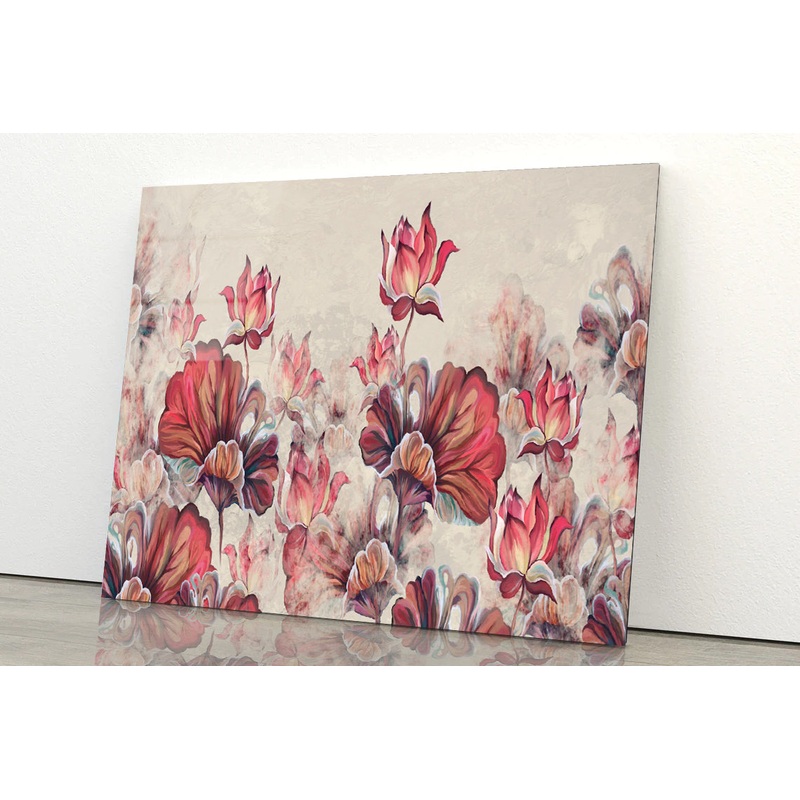 Art Painted Leaves and Water Lilies Acrylic Glass Print Tempered Glass Wall Art 100% Made in Australia Ready to Hang