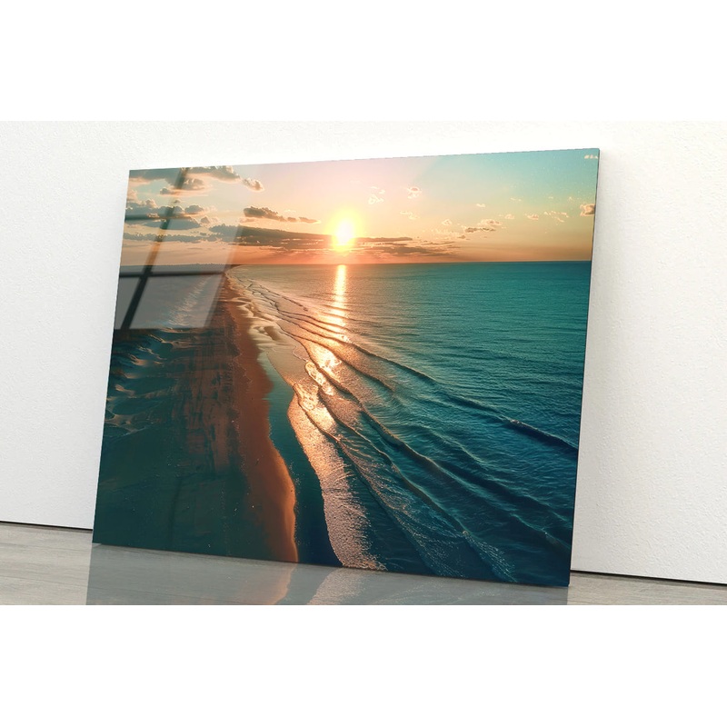 Beach at Sunset, Sky Acrylic Glass Print Tempered Glass Wall Art 100% Made in Australia Ready to Hang