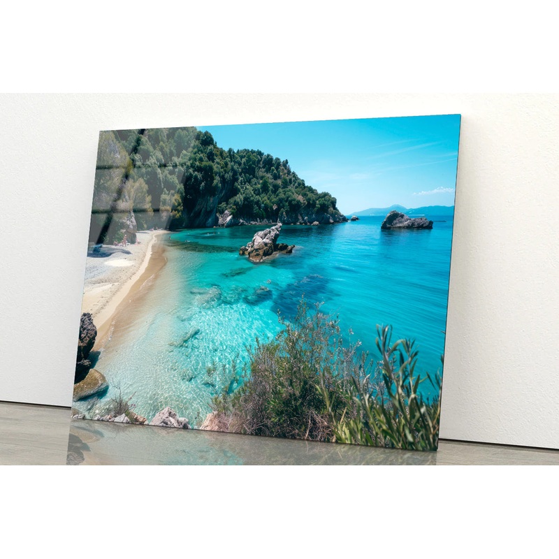Beach, Blue Ocean and a Rocky Shore Acrylic Glass Print Tempered Glass Wall Art 100% Made in Australia Ready to Hang