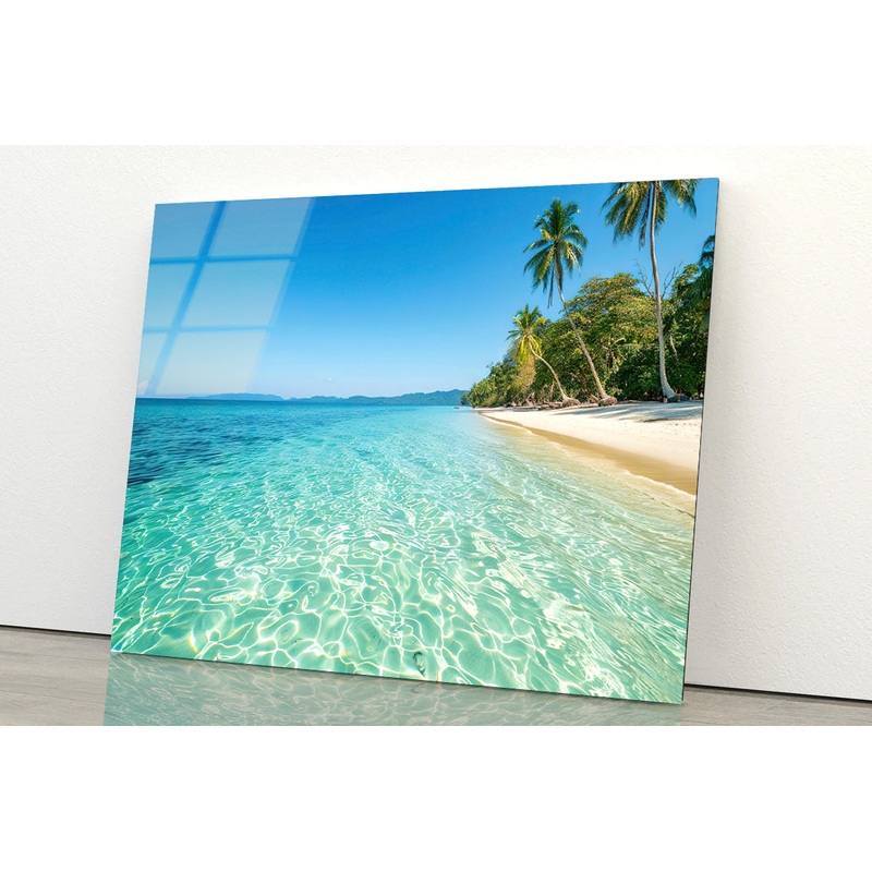 Beach & Palm Trees Acrylic Glass Print Tempered Glass Wall Art 100% Made in Australia Ready to Hang