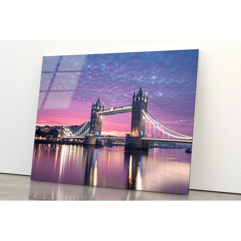 Beautiful Pink Sky with Bridge Acrylic Glass Print Tempered Glass Wall Art 100% Made in Australia Ready to Hang
