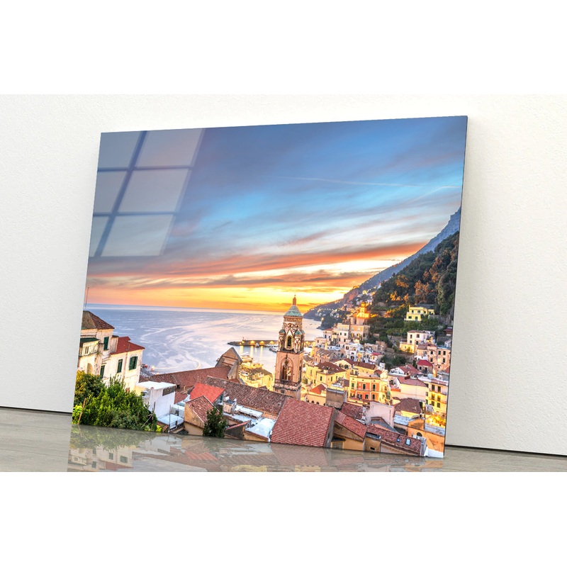 Beautiful Sky with Amalfi Coast Acrylic Glass Print Tempered Glass Wall Art 100% Made in Australia Ready to Hang