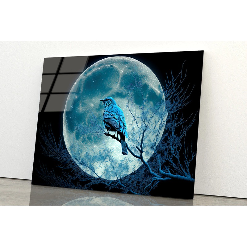 Bird, the Moon, and a Blue Night Acrylic Glass Print Tempered Glass Wall Art 100% Made in Australia Ready to Hang