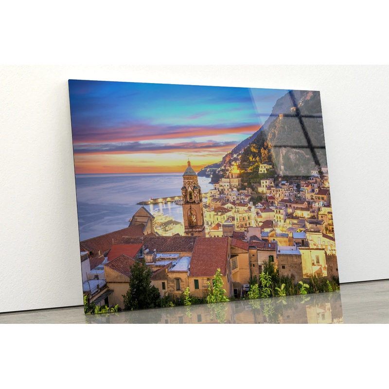 Blue & Orange Sky in Amalfi Coast Acrylic Glass Print Tempered Glass Wall Art 100% Made in Australia Ready to Hang