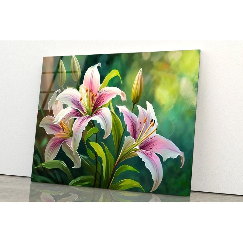 Bright Pink Lilies Blooming Acrylic Glass Print Tempered Glass Wall Art 100% Made in Australia Ready to Hang