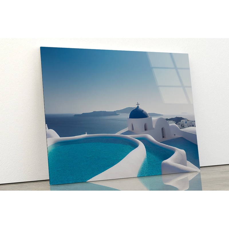 Clear Water Pool in Santorini Acrylic Glass Print Tempered Glass Wall Art 100% Made in Australia Ready to Hang