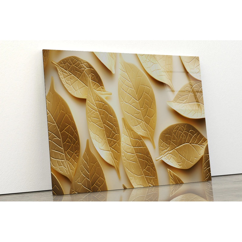 Close-Up of Golden Leaves Acrylic Glass Print Tempered Glass Wall Art 100% Made in Australia Ready to Hang