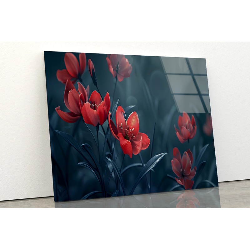 Close-Up of Red Tulip Flowers Acrylic Glass Print Tempered Glass Wall Art 100% Made in Australia Ready to Hang