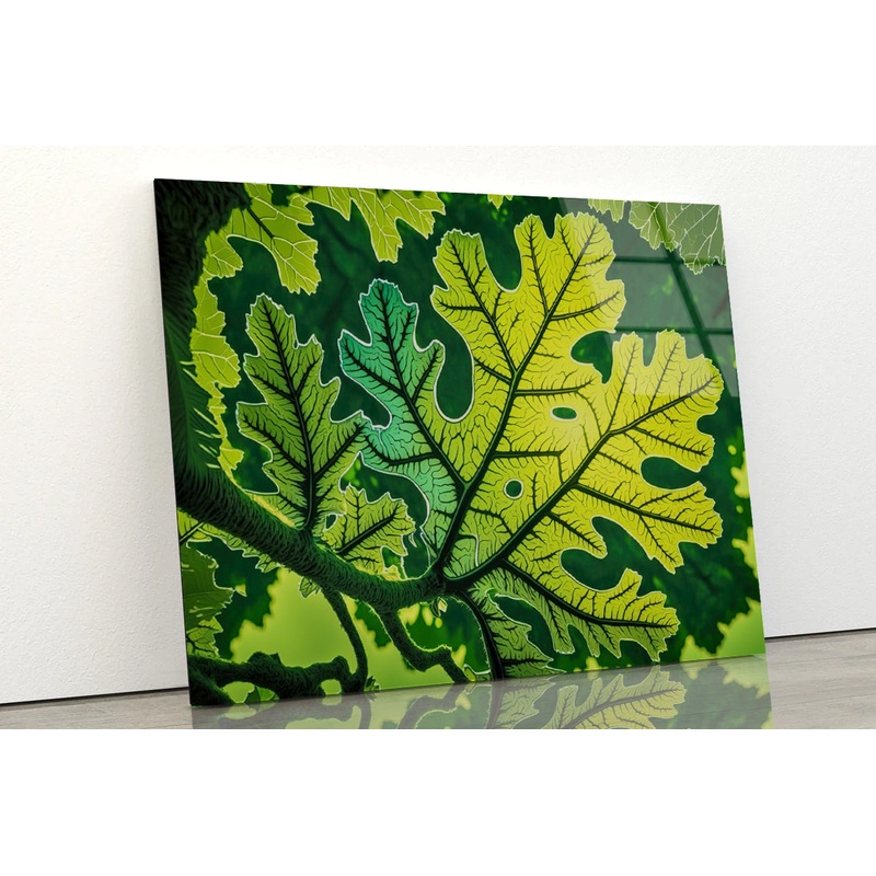 Close-Up Photo of A Green Leaf Acrylic Glass Print Tempered Glass Wall Art 100% Made in Australia Ready to Hang