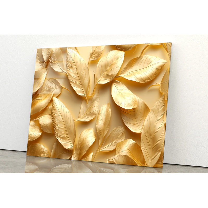Collection of Golden Leaves Acrylic Glass Print Tempered Glass Wall Art 100% Made in Australia Ready to Hang