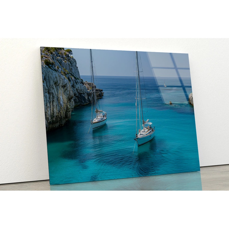 Couple of Boats, Sky Acrylic Glass Print Tempered Glass Wall Art 100% Made in Australia Ready to Hang
