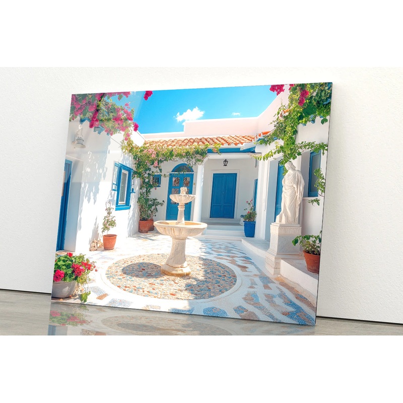 Courtyard with a Fountain and a Statue of a Woman Acrylic Glass Print Tempered Glass Wall Art 100% Made in Australia Ready to Hang
