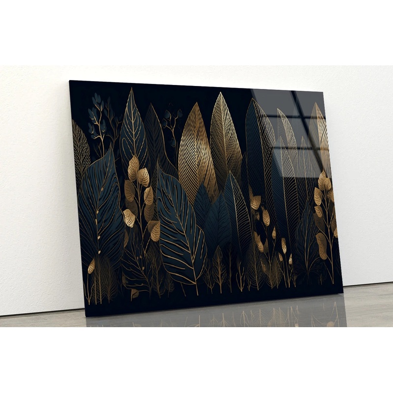 Elegant Black and Gold Leaf Pattern Acrylic Glass Print Tempered Glass Wall Art 100% Made in Australia Ready to Hang