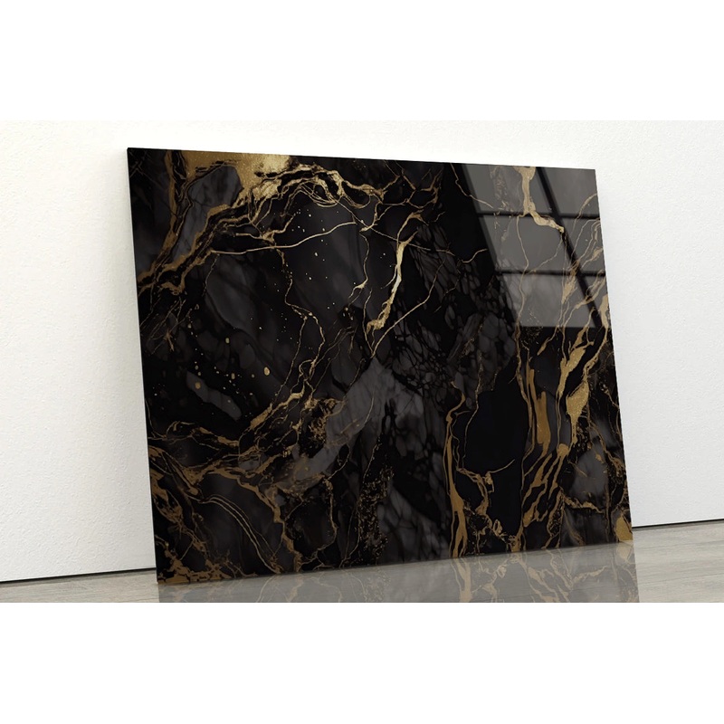 Elegant Black and Gold Marble Art Acrylic Glass Print Tempered Glass Wall Art 100% Made in Australia Ready to Hang