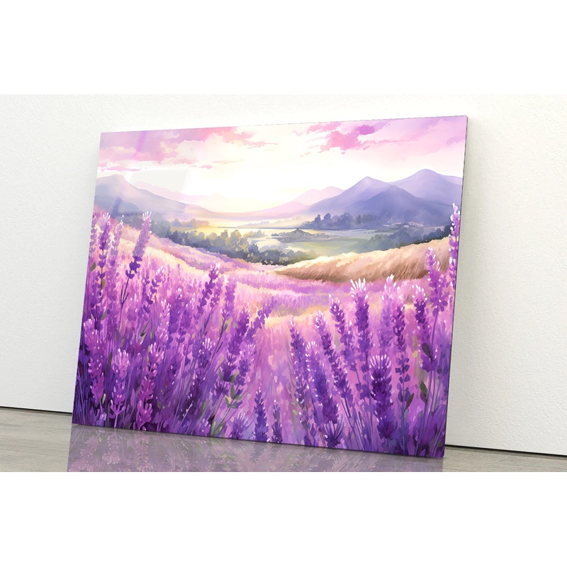 Field Of Purple Flowers, Sky & Mountains Acrylic Glass Print Tempered Glass Wall Art 100% Made in Australia Ready to Hang