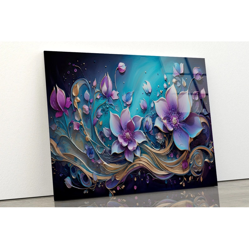 Floral Design in Shades of Lilac Acrylic Glass Print Tempered Glass Wall Art 100% Made in Australia Ready to Hang