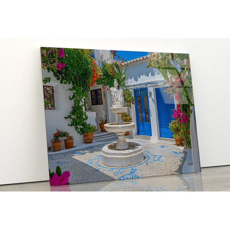 Fountain in a Courtyard, Flowers, Houseplant Acrylic Glass Print Tempered Glass Wall Art 100% Made in Australia Ready to Hang