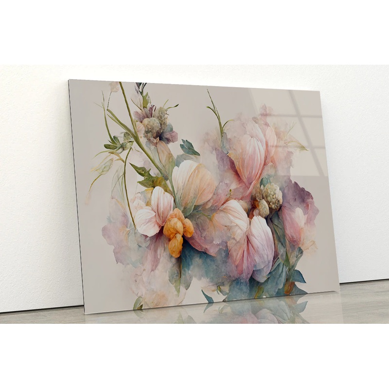 Pink and White Flowers Painting Acrylic Glass Print Tempered Glass Wall Art 100% Made in Australia Ready to Hang