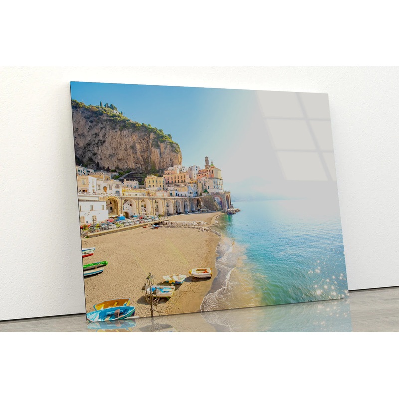Raft In the Beach of Amalfi Coast Acrylic Glass Print Tempered Glass Wall Art 100% Made in Australia Ready to Hang