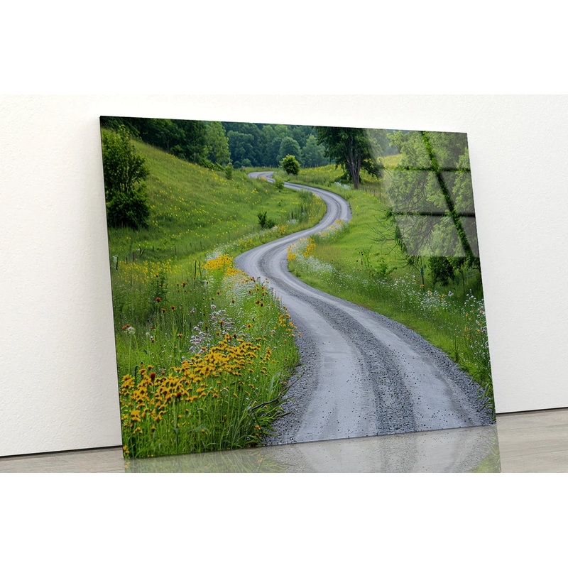 Road with Flowers & Trees Acrylic Glass Print Tempered Glass Wall Art 100% Made in Australia Ready to Hang