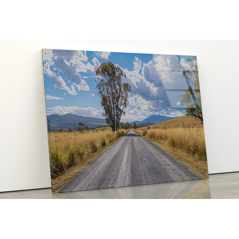 Road with Trees, Sky & Mountains Acrylic Glass Print Tempered Glass Wall Art 100% Made in Australia Ready to Hang