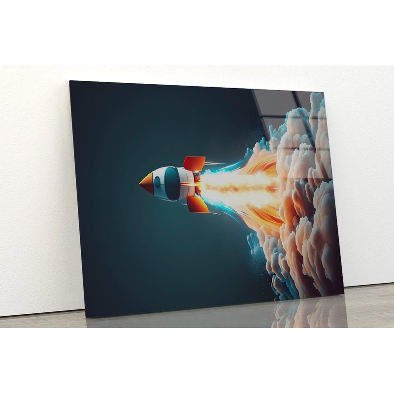 Rocket Launch on a Blue Background Acrylic Glass Print Tempered Glass Wall Art 100% Made in Australia Ready to Hang