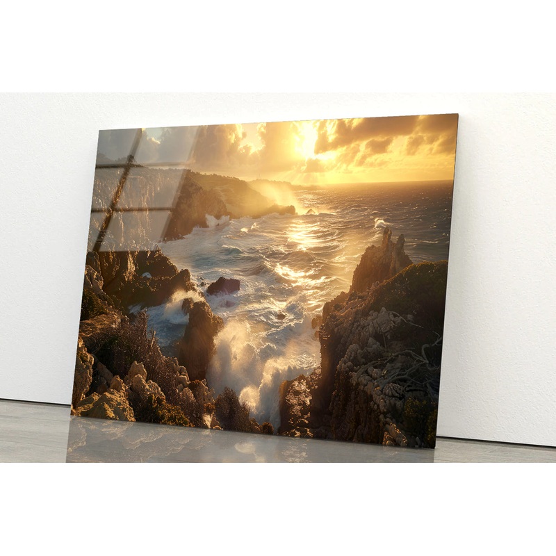Rocky Coastline, Clouds & Mountains Acrylic Glass Print Tempered Glass Wall Art 100% Made in Australia Ready to Hang
