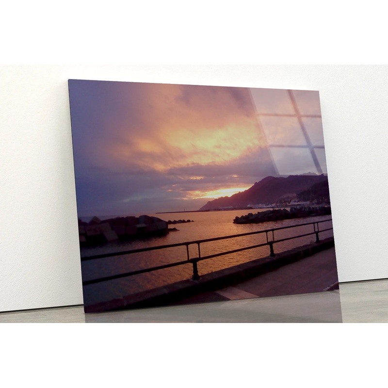Sky With Sunset Behind Mountain Acrylic Glass Print Tempered Glass Wall Art 100% Made in Australia Ready to Hang