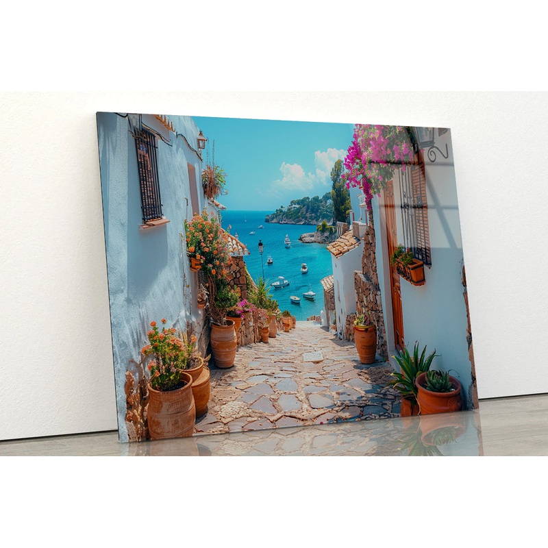 Stone Path with Potted Plants in Spain Acrylic Glass Print Tempered Glass Wall Art 100% Made in Australia Ready to Hang