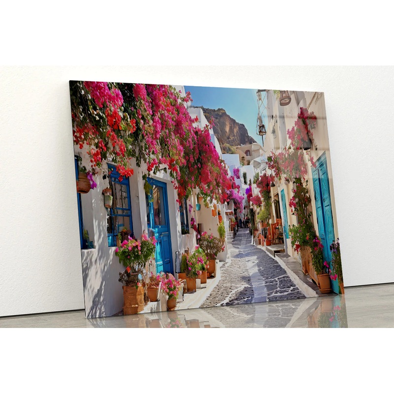 Street with Buildings and Flowers Acrylic Glass Print Tempered Glass Wall Art 100% Made in Australia Ready to Hang
