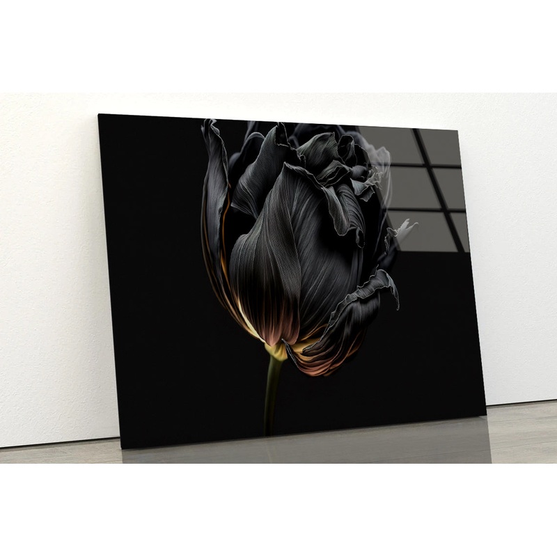Striking Black Flower with a Vibrant Yellow Acrylic Glass Print Tempered Glass Wall Art 100% Made in Australia Ready to Hang