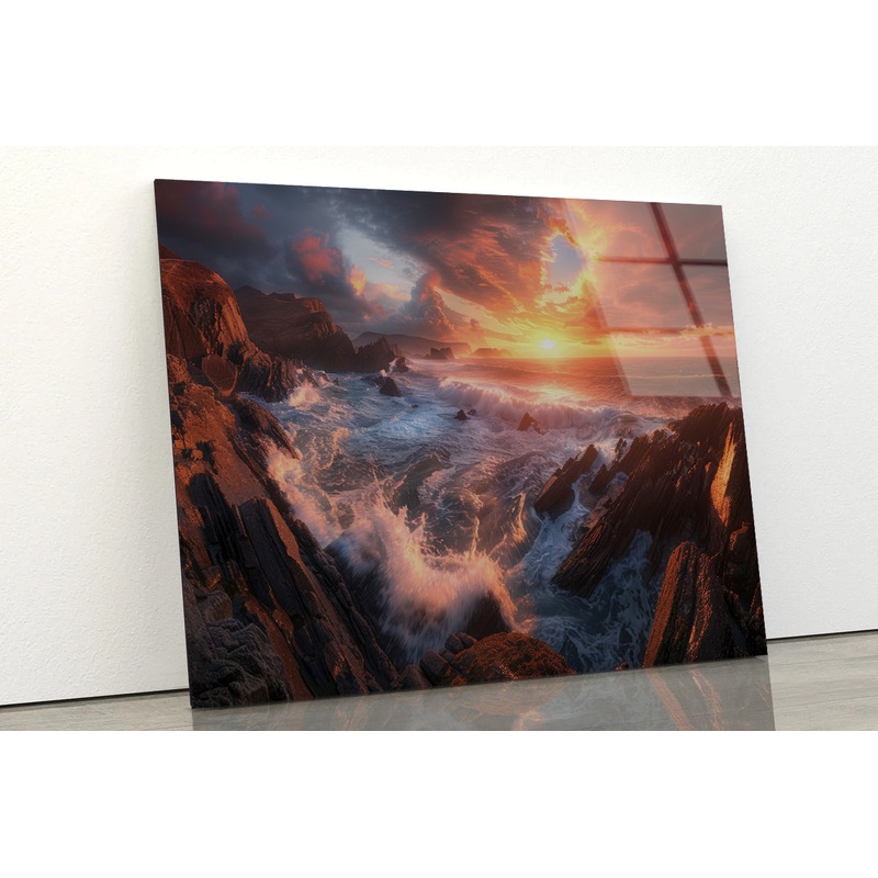 Sunset over a Rocky Beach Acrylic Glass Print Tempered Glass Wall Art 100% Made in Australia Ready to Hang