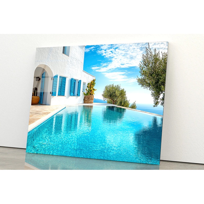 Swimming Pool, White House, Sky Acrylic Glass Print Tempered Glass Wall Art 100% Made in Australia Ready to Hang