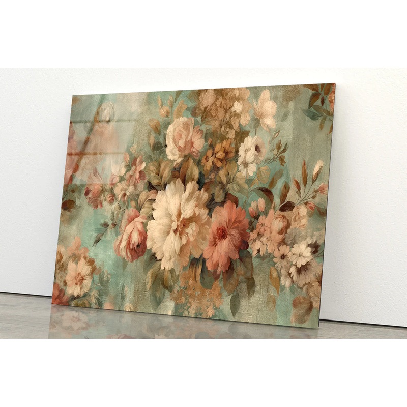 Vintage Floral Wallpaper Acrylic Glass Print Tempered Glass Wall Art 100% Made in Australia Ready to Hang