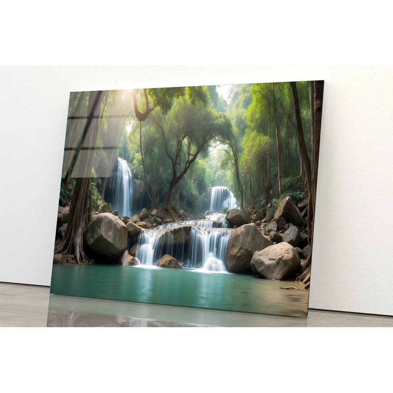 Waterfall in a Forest Acrylic Glass Print Tempered Glass Wall Art 100% Made in Australia Ready to Hang