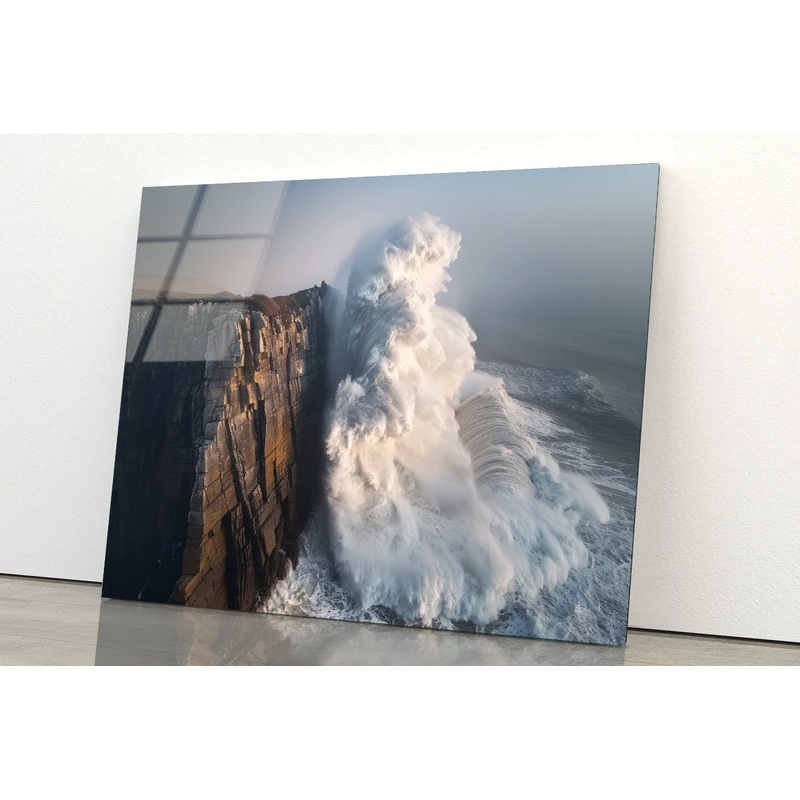 Wave Crashing Cliff Acrylic Glass Print Tempered Glass Wall Art 100% Made in Australia Ready to Hang