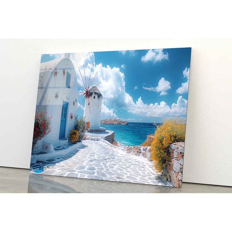 White Building, White Tower in Greece Acrylic Glass Print Tempered Glass Wall Art 100% Made in Australia Ready to Hang