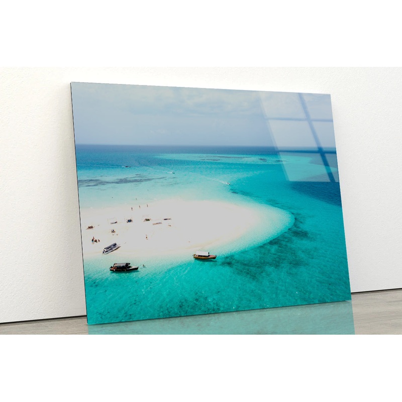 White Sand Island in Clear Ocean Acrylic Glass Print Tempered Glass Wall Art 100% Made in Australia Ready to Hang