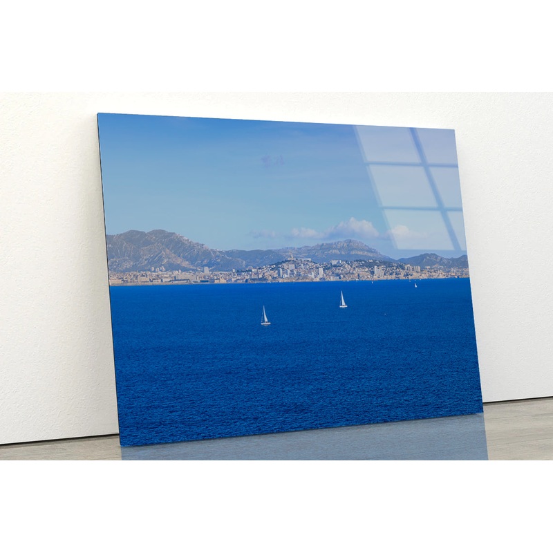 Yacht In Blue Ocean Marseille Acrylic Glass Print Tempered Glass Wall Art 100% Made in Australia Ready to Hang