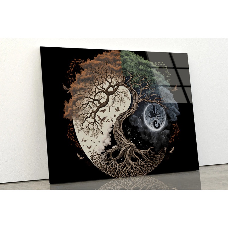 Ying Yang as Tree and Moon Art Acrylic Glass Print Tempered Glass Wall Art 100% Made in Australia Ready to Hang