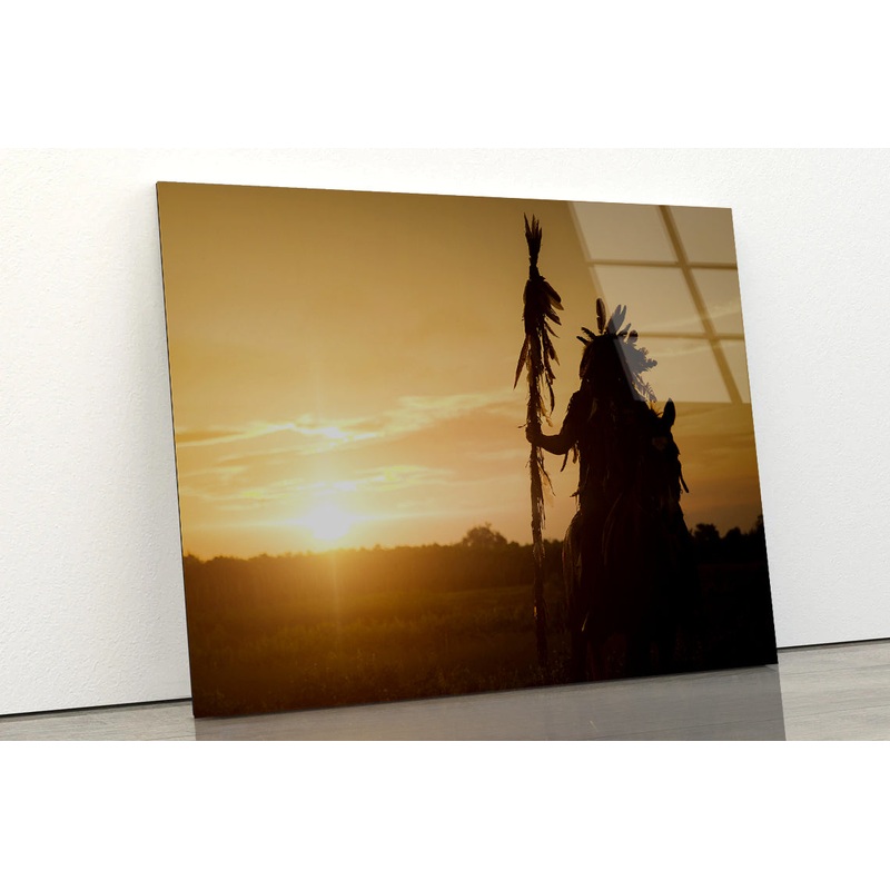 American Indian Tribe with Sunset Acrylic Glass Print Tempered Glass Wall Art 100% Made in Australia Ready to Hang