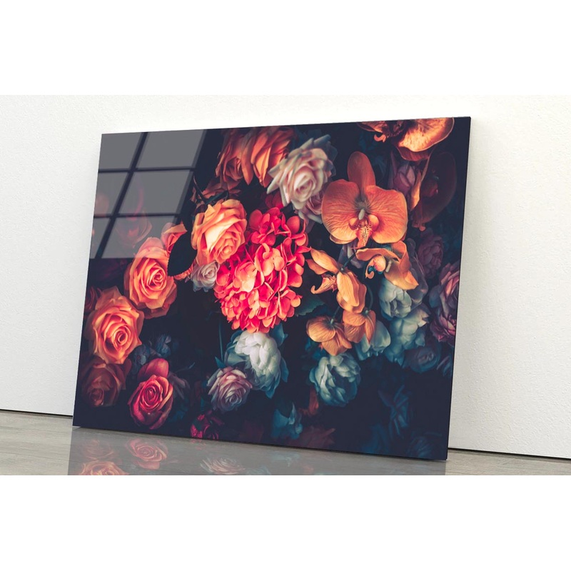 Artificial Flowers Wall for Background in Vintage Style Acrylic Glass Print Tempered Glass Wall Art 100% Made in Australia Ready to Hang