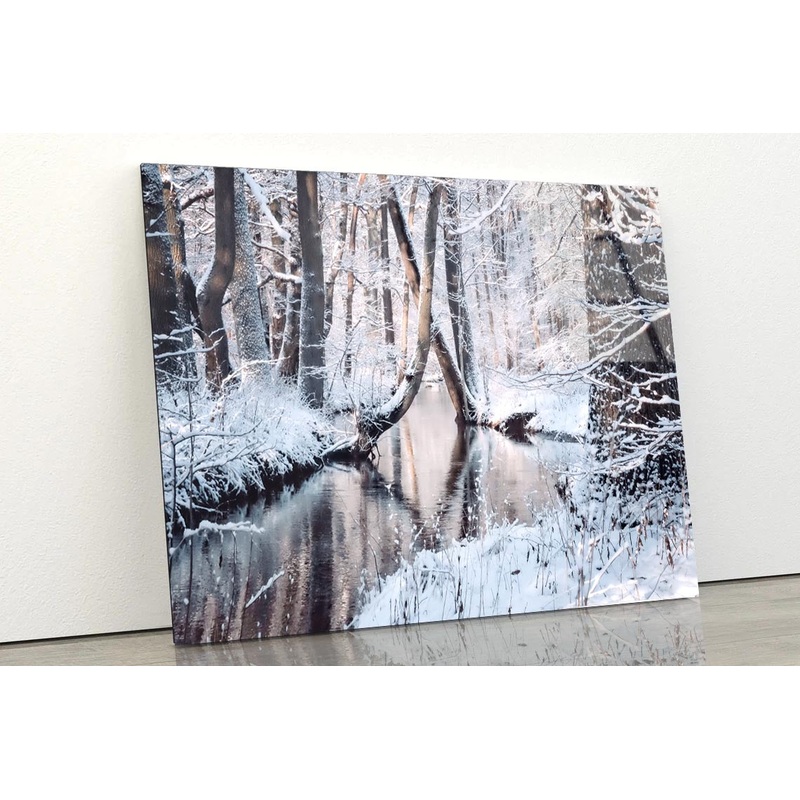 Beautiful Winter Landscape with The River Acrylic Glass Print Tempered Glass Wall Art 100% Made in Australia Ready to Hang